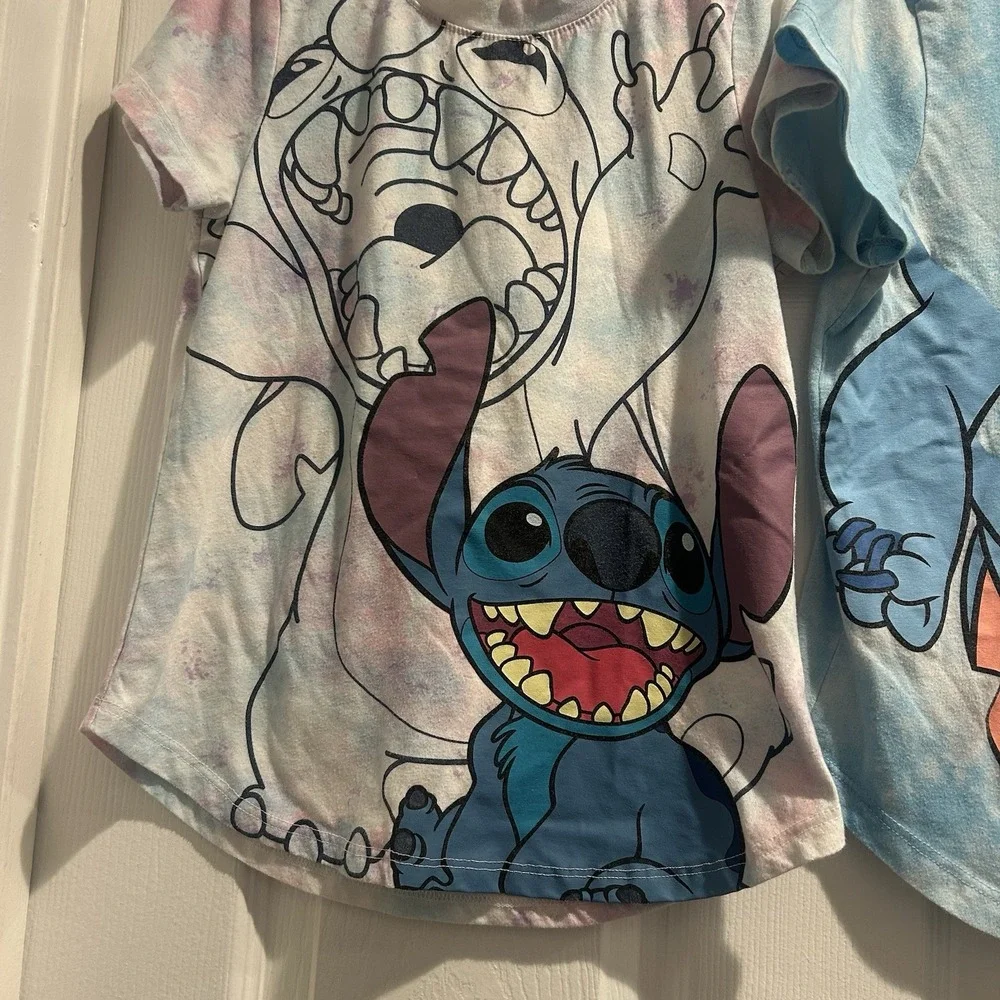 Girl's Disney Stitch Graphic Tee 2-Pack Tie-Dye Short Sleeve Shirts Size M